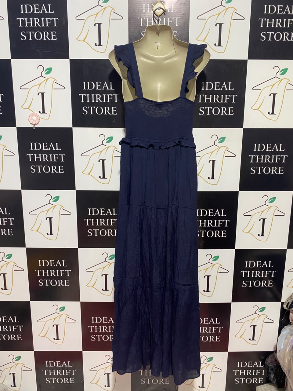 NANETTE |S| BUST 15| A16| NAVY BLUE RUFFLE STRAP TIERED MAXI DRESS - BOHO SQUARE NECK SUMMER SUNDRESS