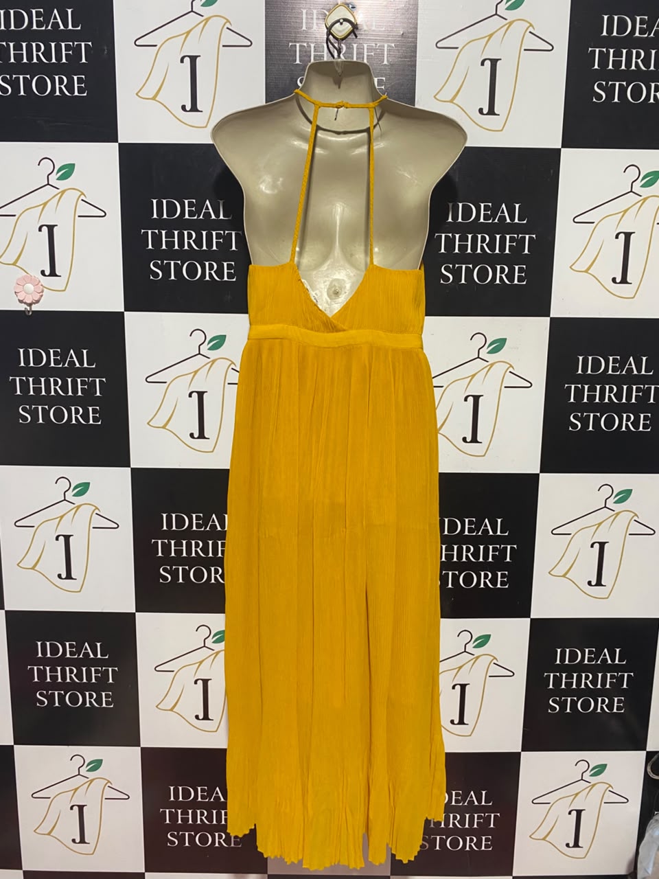 NEXT |M| BUST 15| A16| VIBRANT MUSTARD YELLOW PLEATED HALTER MAXI DRESS