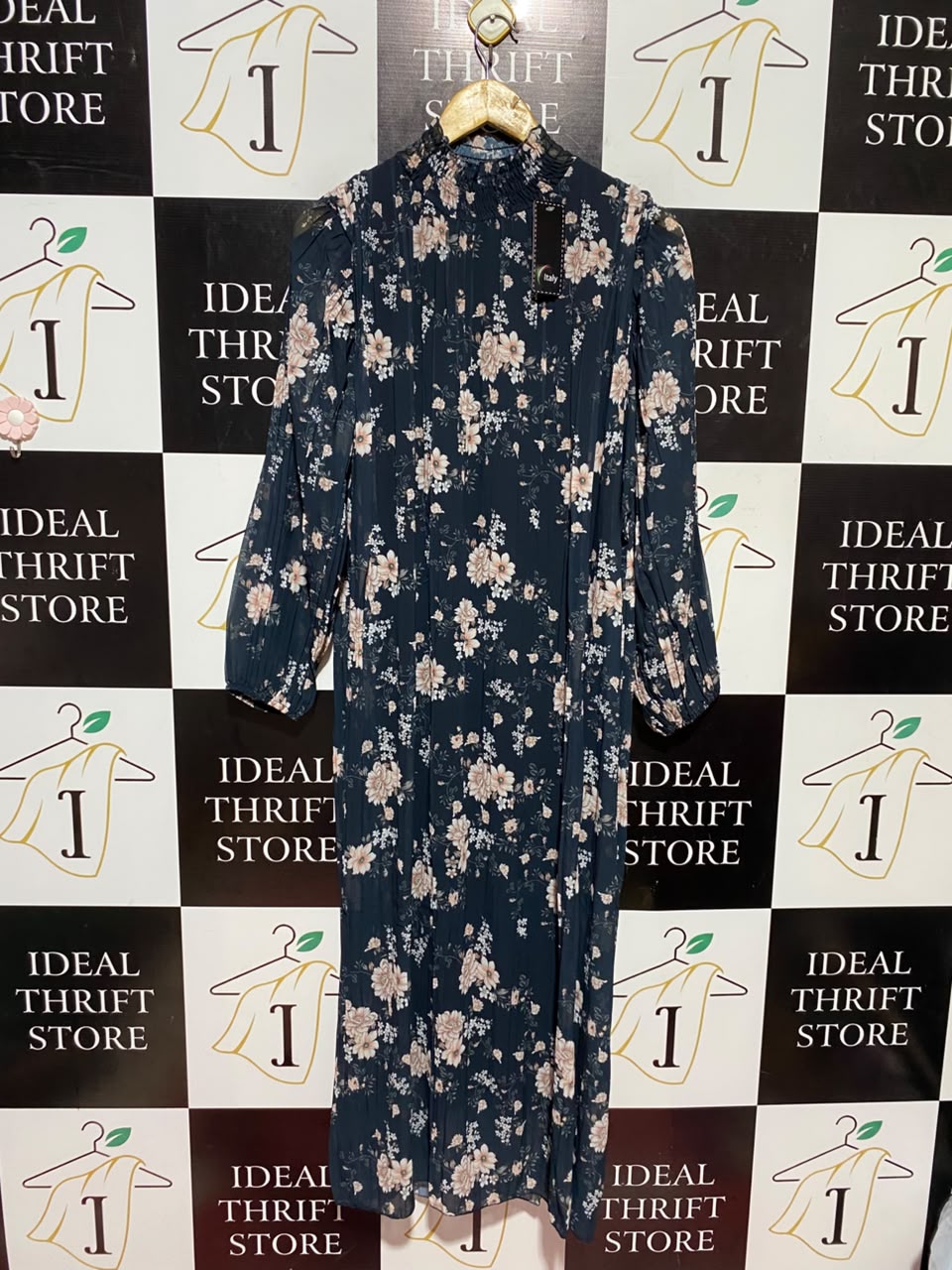 |L| BUST 19| A16| BLACK & BLUSH PINK FLORAL PRINT MAXI DRESS