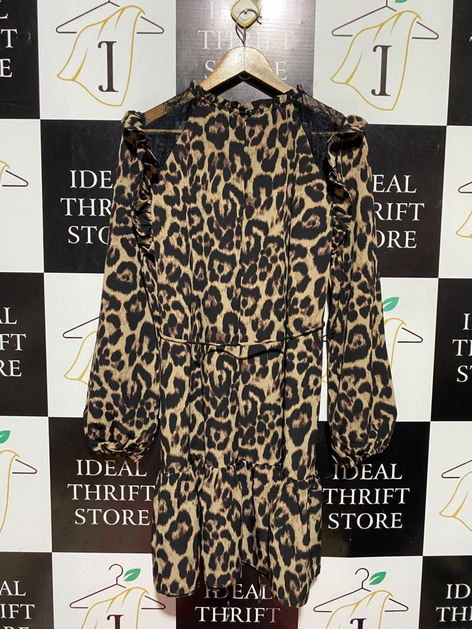 NEW LOOK |L| BUST 22| A16| WOMEN'S CLASSIC LEOPARD PRINT RUFFLE MINI DRESS
