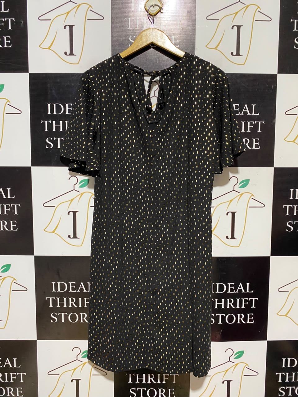 GEORGE |L| BUST 19| A16| WOMEN'S BLACK & METALLIC GOLD POLKA DOT MINI DRESS
