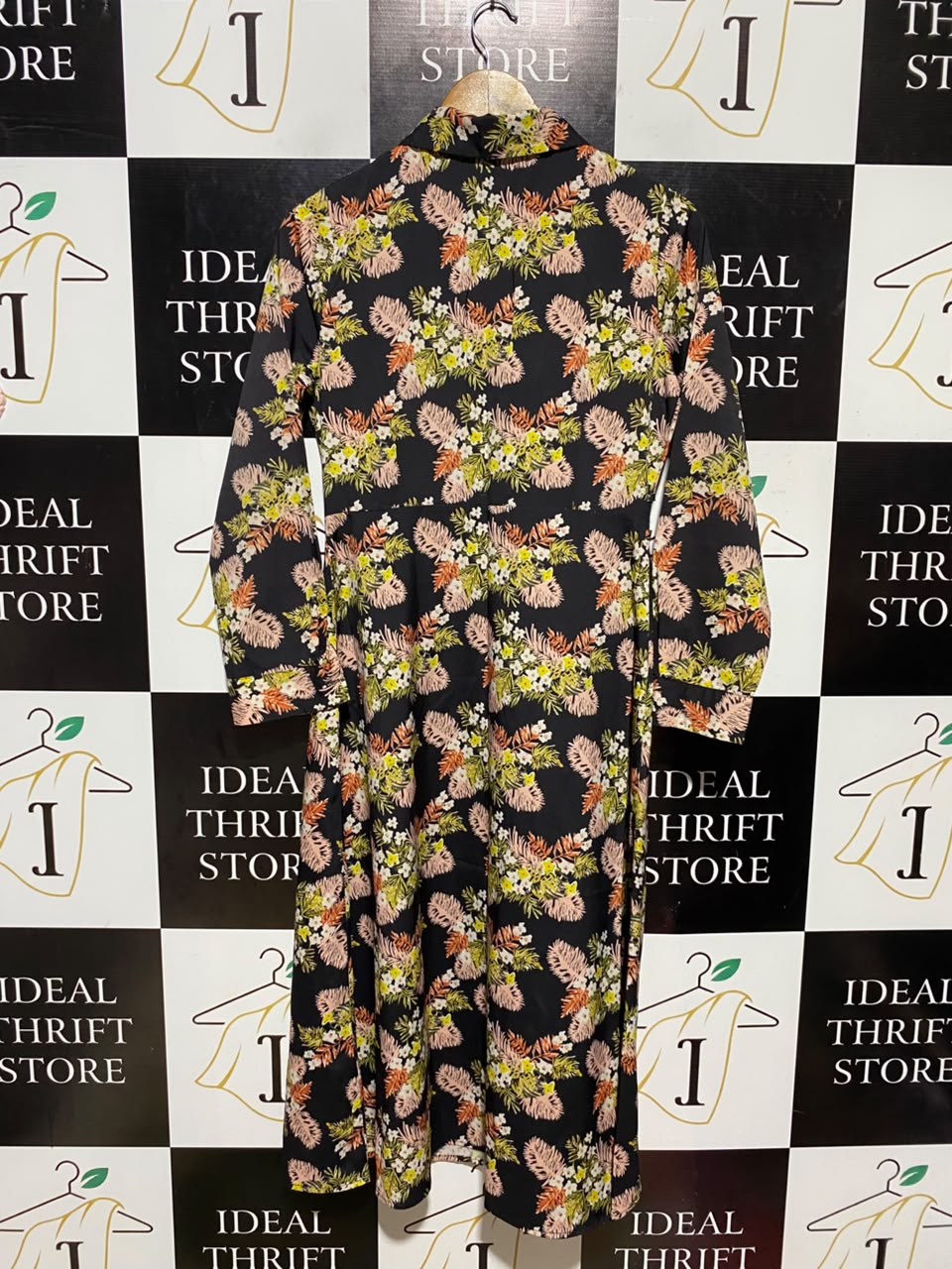 SHEIN |S| BUST 18| A16| WOMEN'S BLACK TROPICAL FLORAL PRINT MAXI SHIRT DRESS