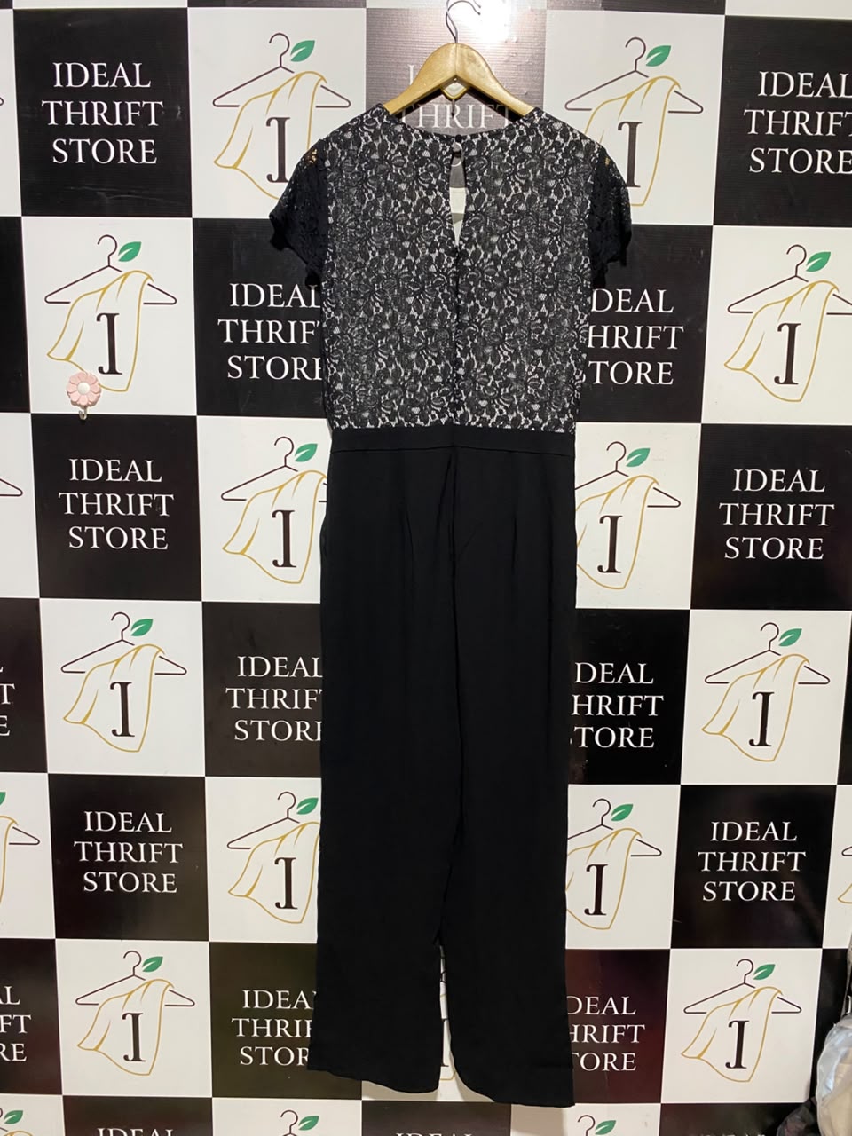 PEACOCHS |M| BUST 17| A15| WOMEN'S BLACK LACE BODICE SHORT SLEEVE JUMPSUIT