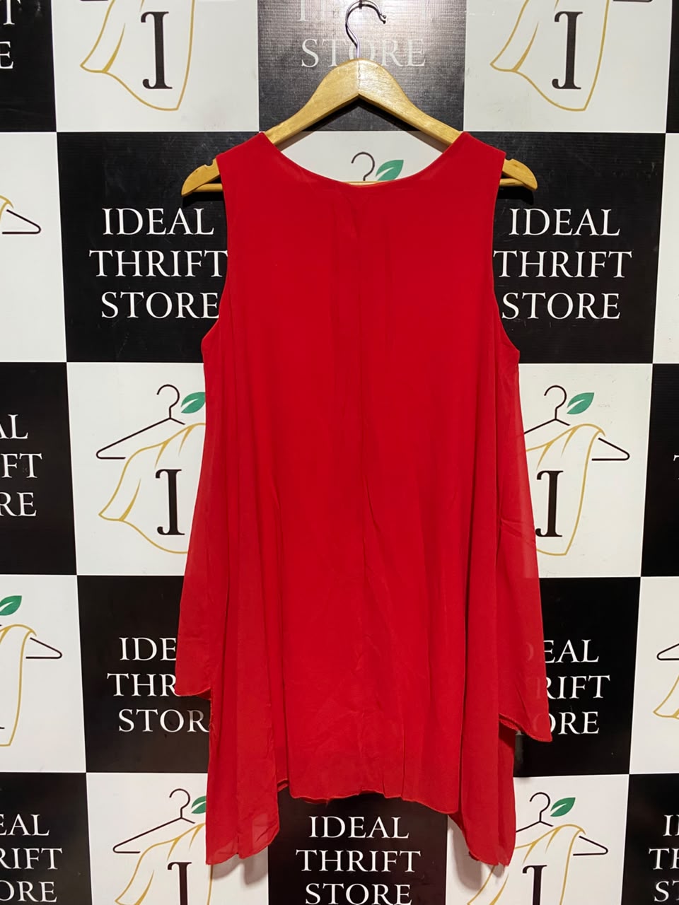 JW MODA |L| BUST 19| A17| WOMEN'S VIBRANT RED SLEEVELESS LAYERED CHIFFON DRESS