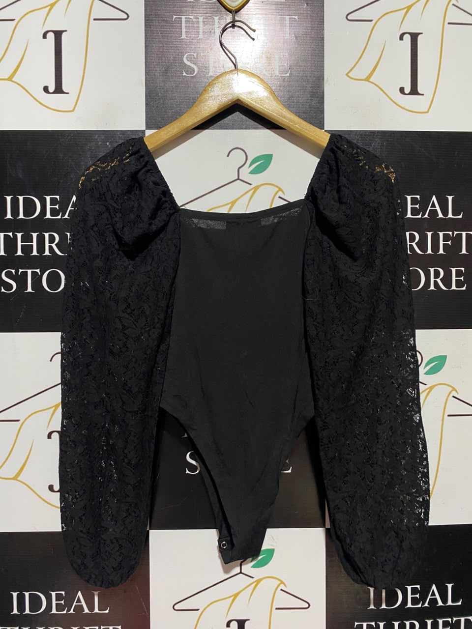 SELECT |XS| BUST 12| A17| WOMEN'S ELEGANT BLACK LACE LONG-SLEEVE BODYSUIT