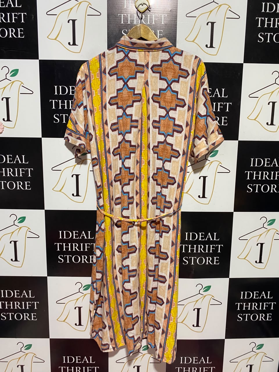 NEXT |M| BUST FREE| A17| WOMEN'S GEOMETRIC PATTERNED SHIRT DRESS WITH TIE BELT