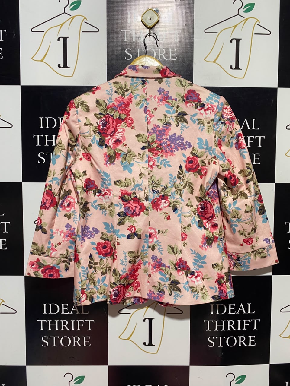 EVUTA GOLD |M| BUST 19| A17| WOMEN'S SOPHISTICATED PINK FLORAL PRINT BLAZER