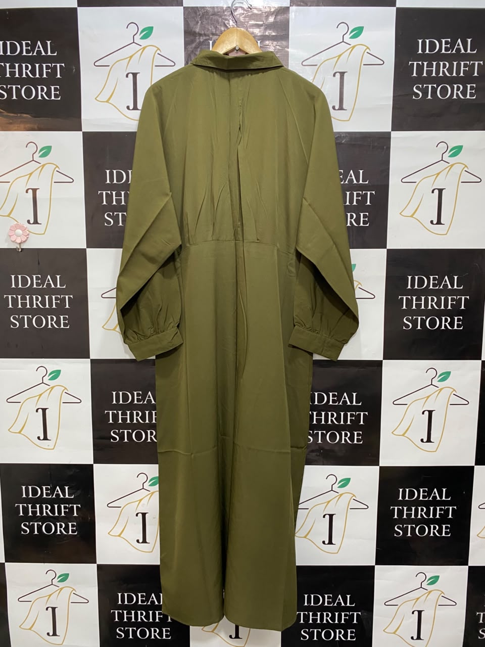 BOOHOO |L| BUST FREE| A20| OLIVE GREEN BUTTON-DOWN LONG SLEEVE SHIRT DRESS