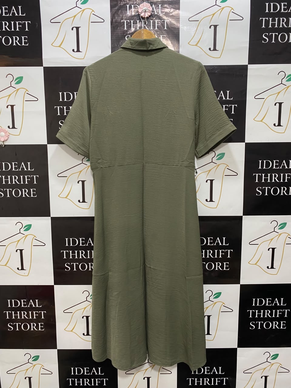 GEORGE |L| BUST 20| A20| OLIVE GREEN SHORT SLEEVE BUTTON-DOWN SHIRT DRESS
