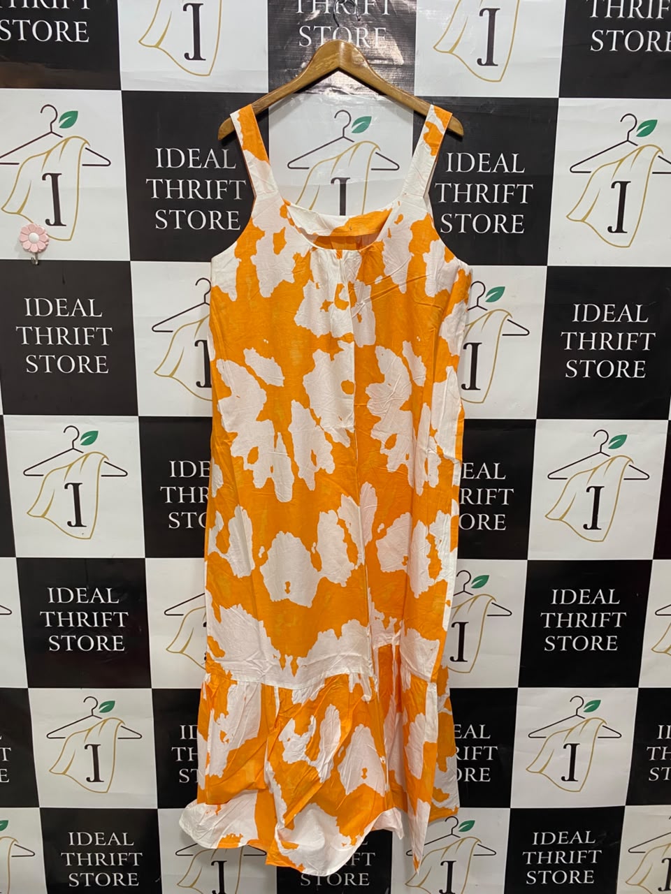 RIVER ISLAND |L| BUST 21| A20| ORANGE AND WHITE TIE-DYE TANK MIDI MAXI DRESS