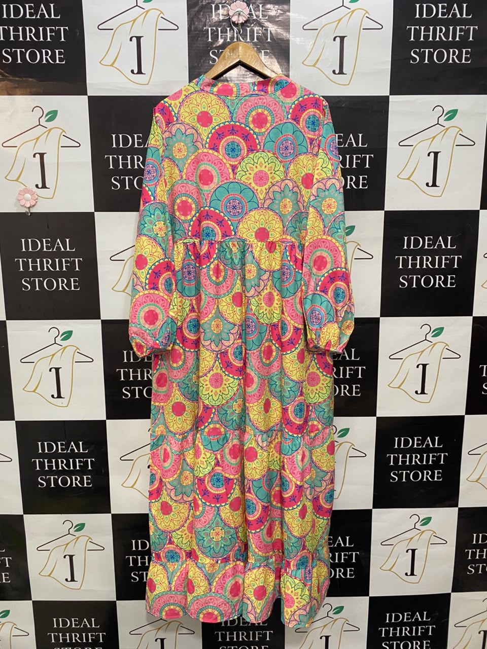|XXL| BUST 23| A20| VIBRANT FLORAL MANDALA PRINT LONG SLEEVE MAXI DRESS