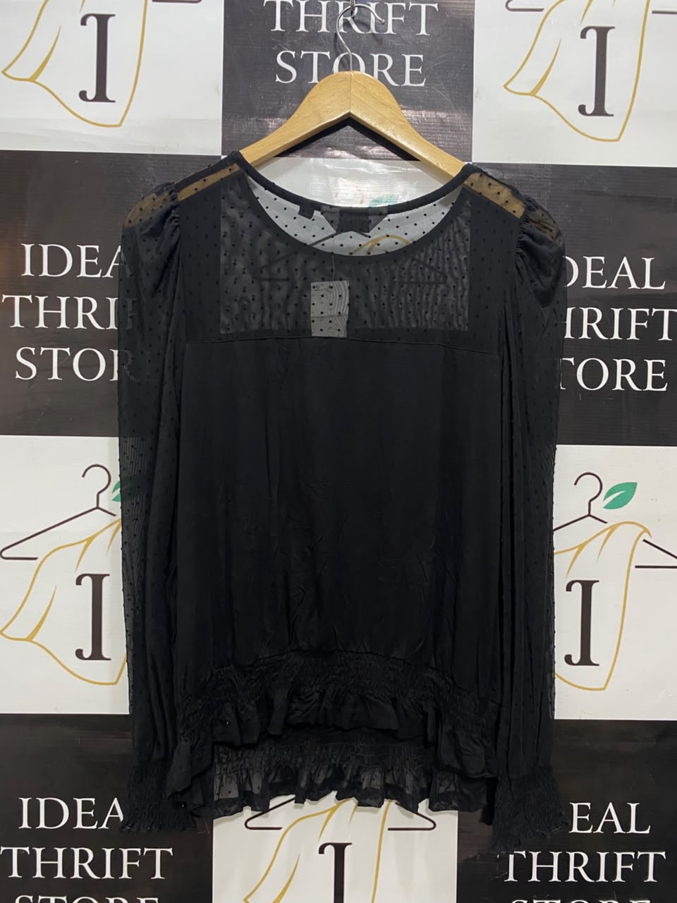 MATERNITY |S| BUST 17| A20| BLACK SHEER DOT LONG SLEEVE TOP