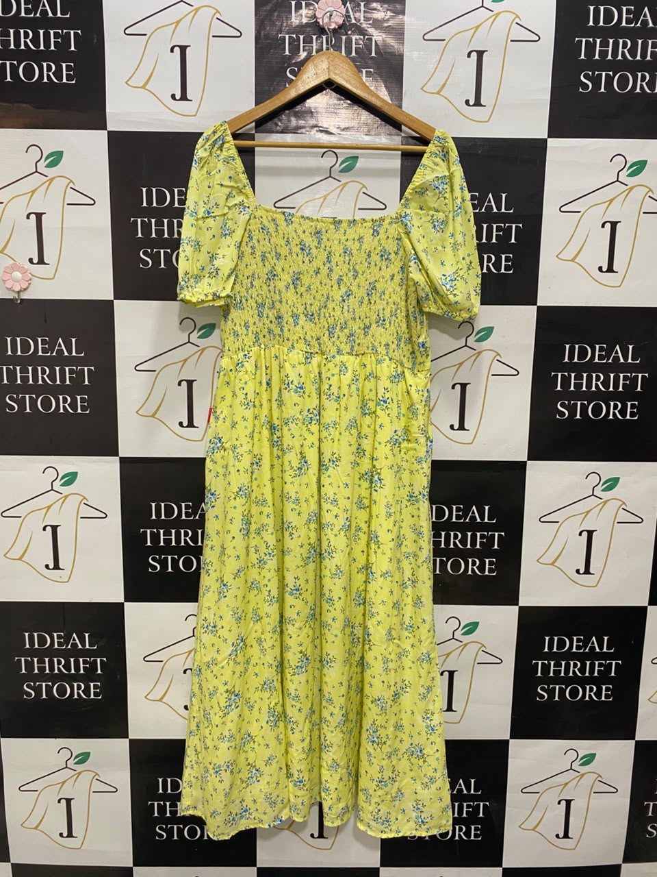 IN THE STYLE |L| BUST 18| A20| YELLOW AND BLUE FLORAL PRINT PUFF SLEEVE MIDI DRESS