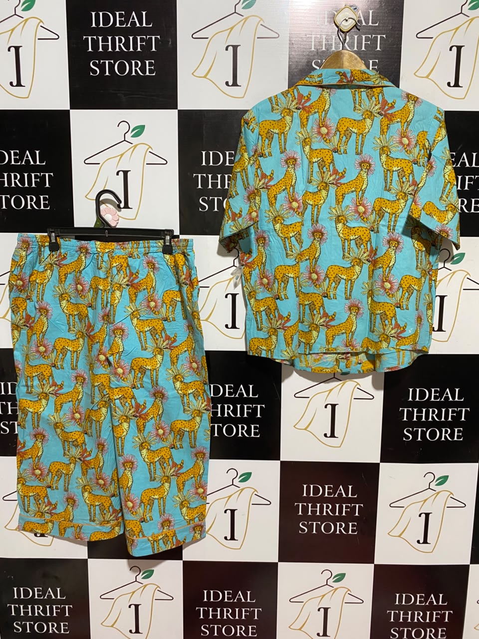 THEIR NIBS |L| A1| TURQUOISE CHEETAH PRINT PAJAMA SET