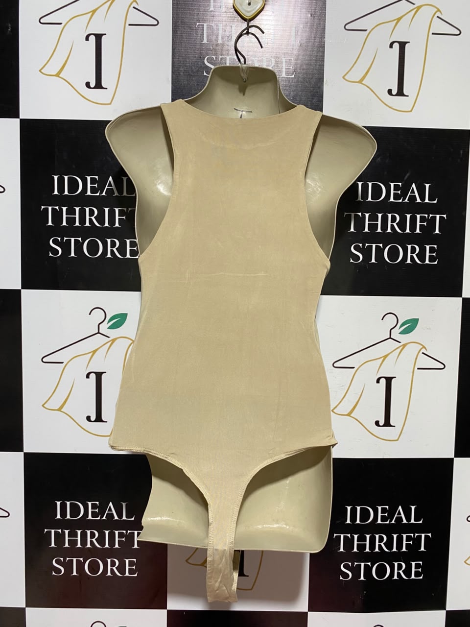MISSGUIDED |S| BUST 14| A19| BEIGE HIGH-NECK RACERBACK BODYSUIT