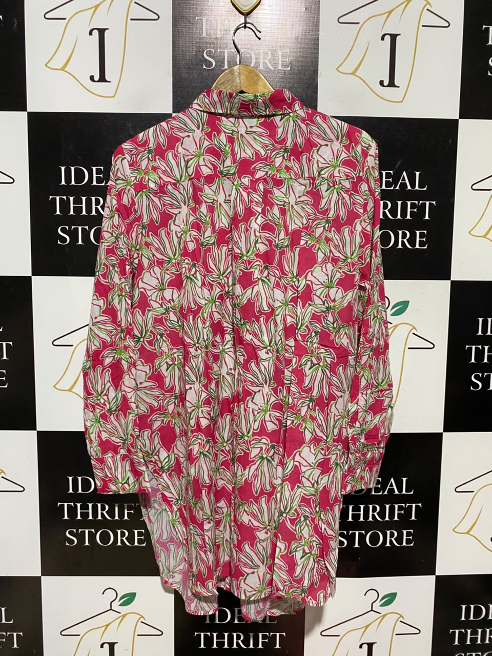 GERRY WEBER |L| BUST 23| A19| PINK AND WHITE FLORAL PRINT LONG SLEEVE BUTTON-DOWN SHIRT DRESS