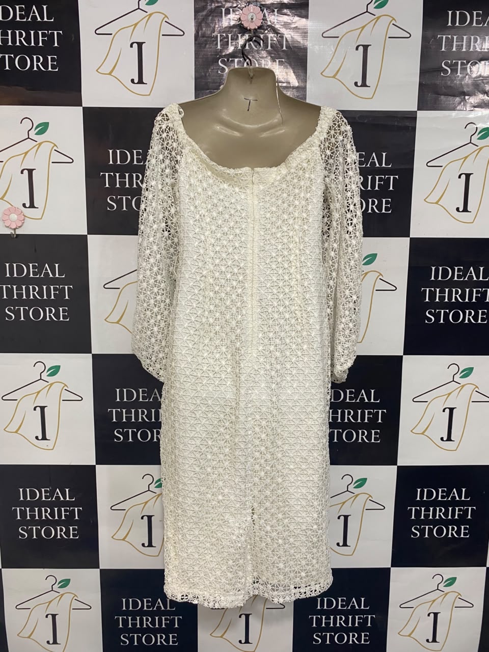 PASDUCHAS |M| BUST 16| A21| WHITE LACE SQUARE NECK LONG SLEEVE MIDI DRESS