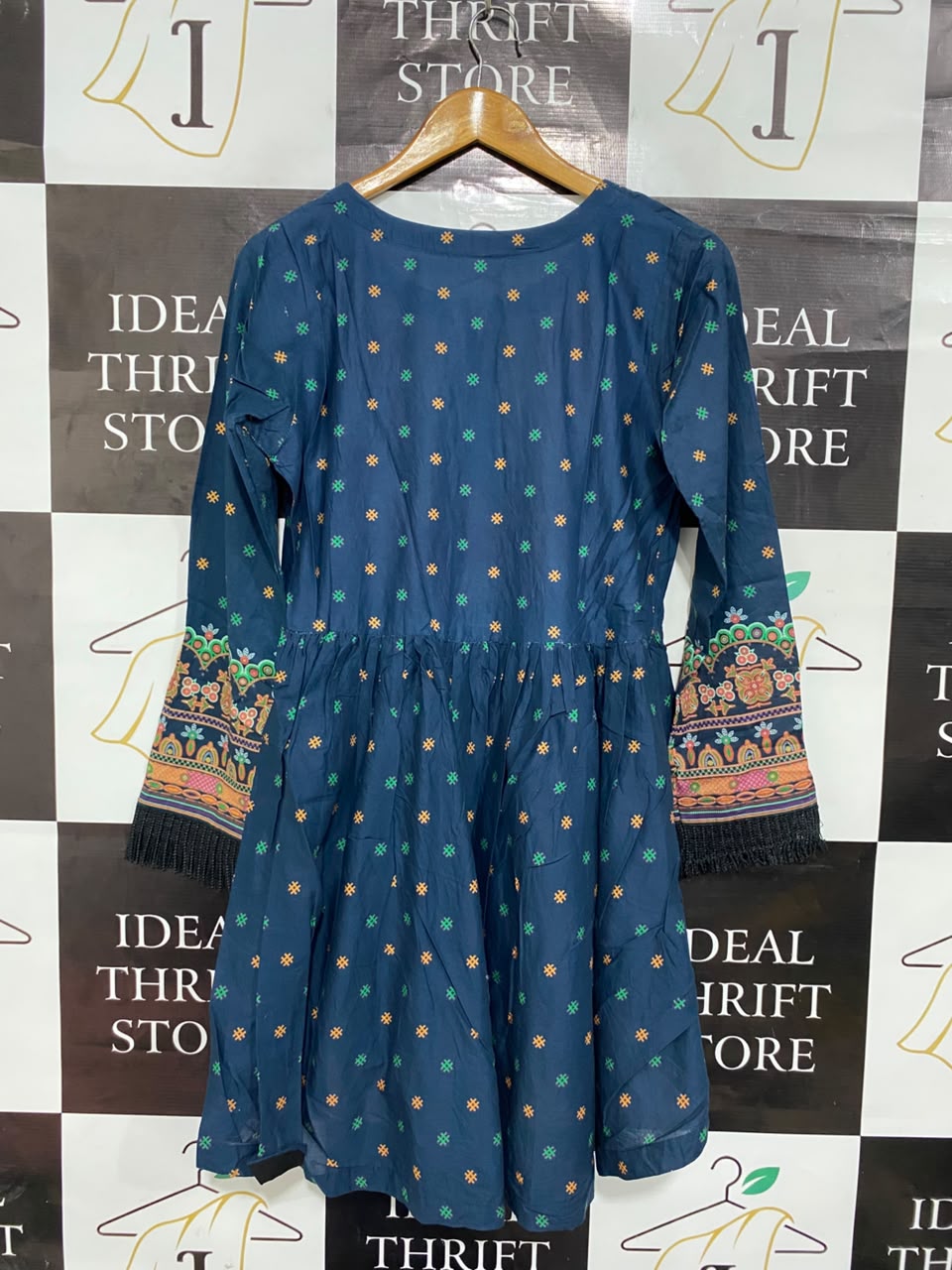 MUSHTAQ SONS |S| BUST 17| A20| NAVY BLUE EMBROIDERED SHORT FROCK TRADITIONAL ETHNIC PEPLUM TUNIC