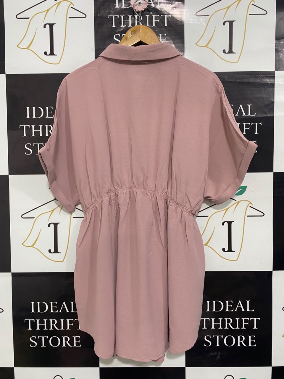SHEIN CURVE |XL| BUST FREE| A20| DUSTY PINK BUTTON-UP SHIRT DRESS GOLD CHAIN BELT CASUAL TUNIC