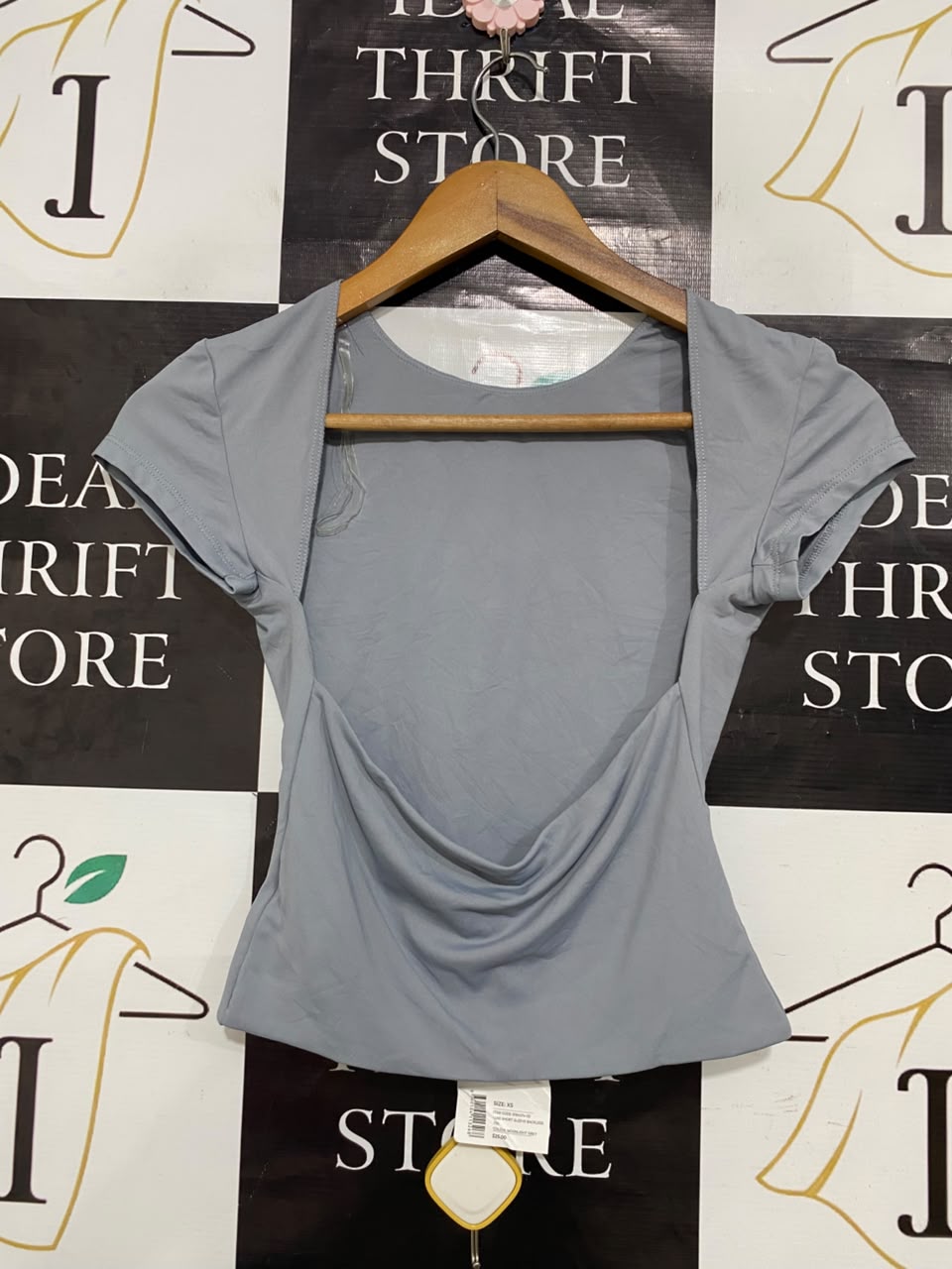 SUPRE |XS| BUST 13| A21| MINIMALIST SAGE GREY CAP SLEEVE BASIC T-SHIRT SLIM FIT ROUND NECK TOP