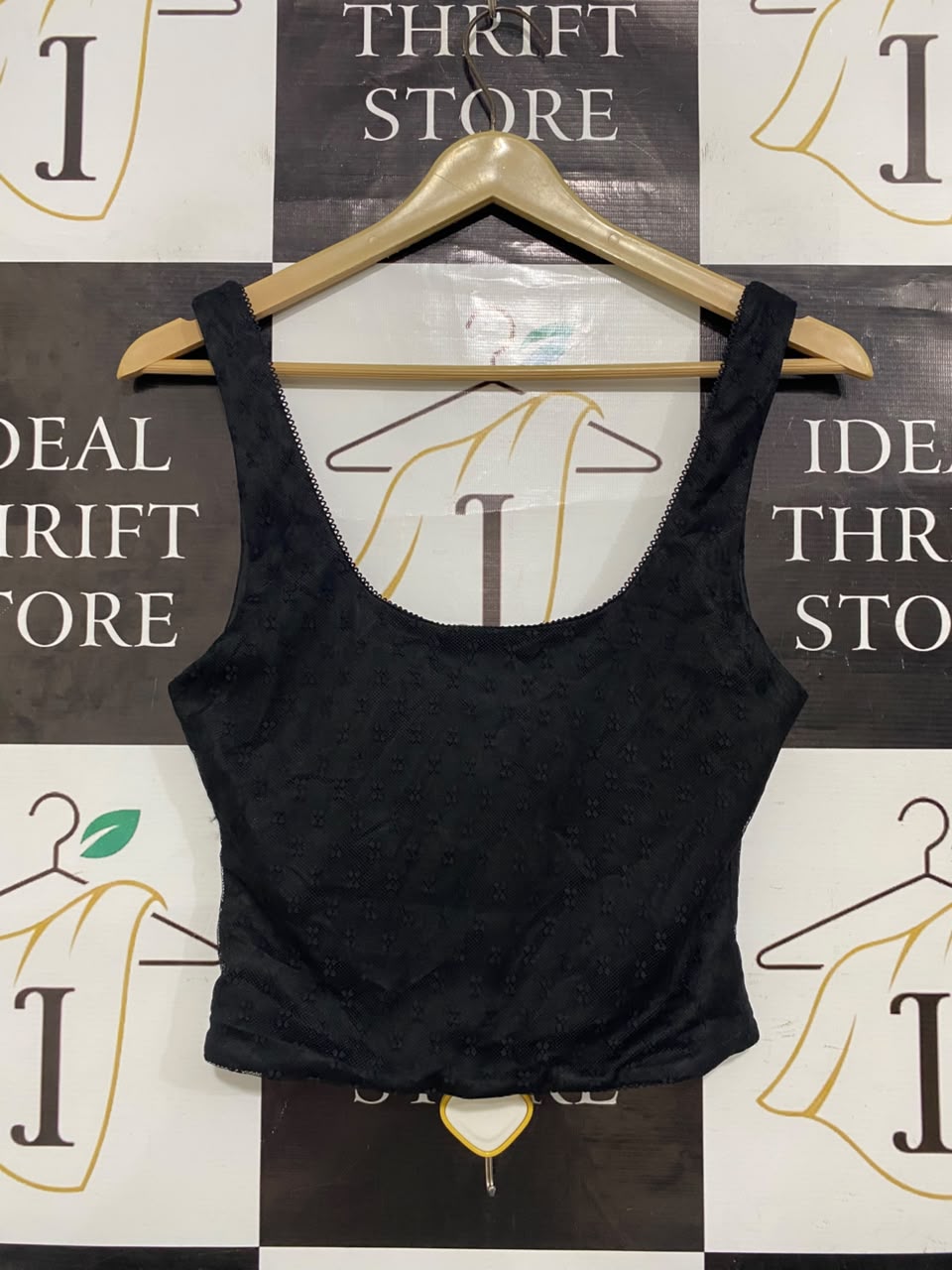 WHITE FOX |M| BUST 14| A21| BLACK LACE TANK TOP CORSET STYLE CROP TOP