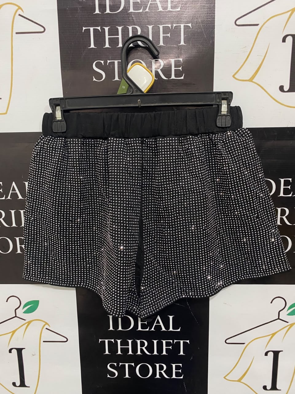 4TH RECKLESS |S| WAIST 26| A21| BLACK RHINESTONE EMBELLISHED SPARKLY SHORTS ELASTIC WAISTBAND LOUNGE SHORTS