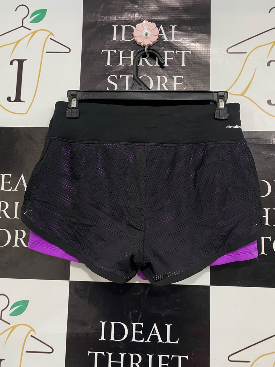 ADIDAS |XS| WAIST 28| A21| WOMEN 2-IN-1 ATHLETIC SHORTS BLACK PURPLE MESH GYM RUNNING ACTIVEWEAR