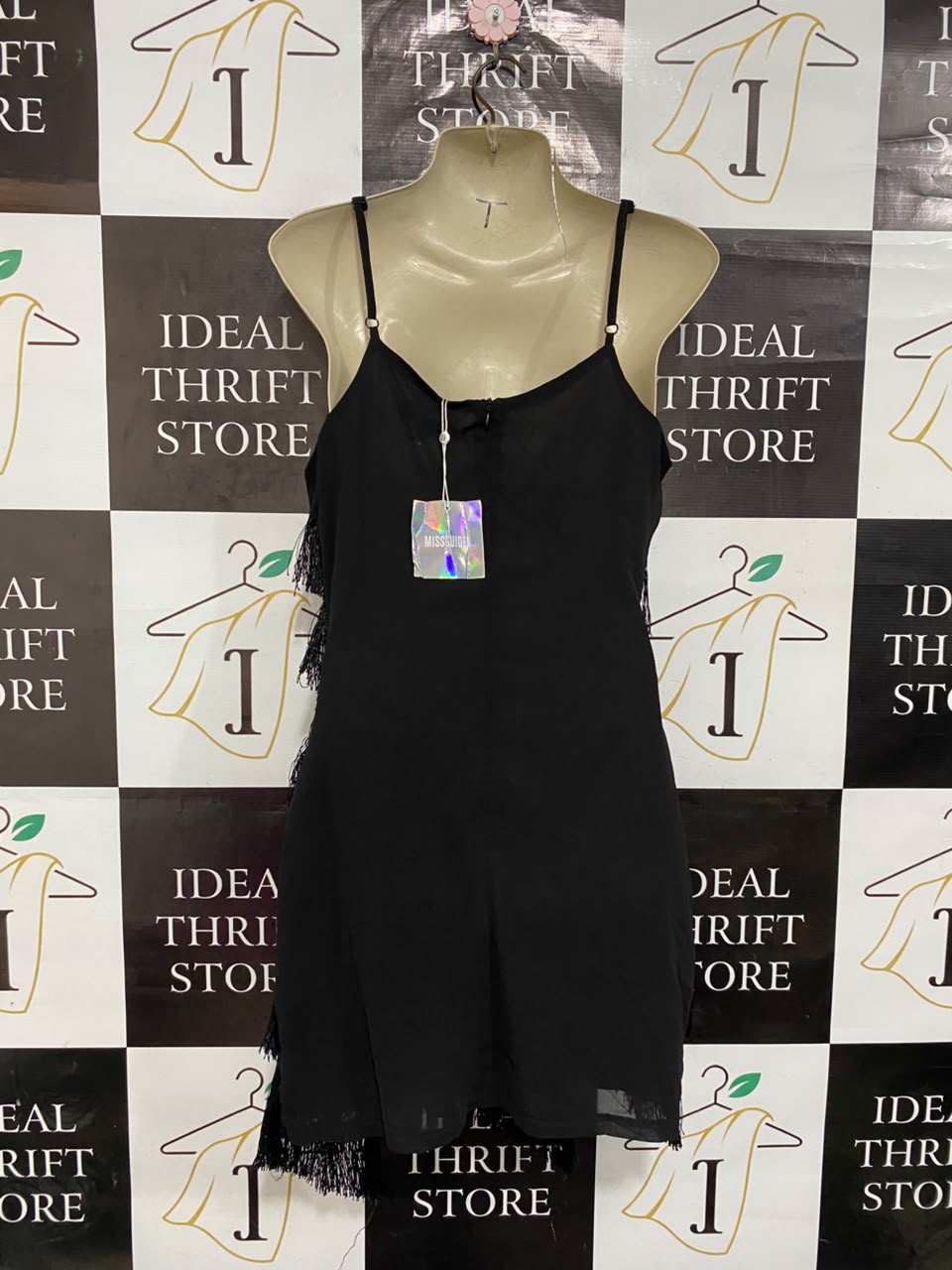 MISSGUIDED |M| BUST 17| A22| BLACK FRINGED SPAGHETTI STRAP MINI DRESS | FLAPPER-STYLE PARTY COCKTAIL DRESS