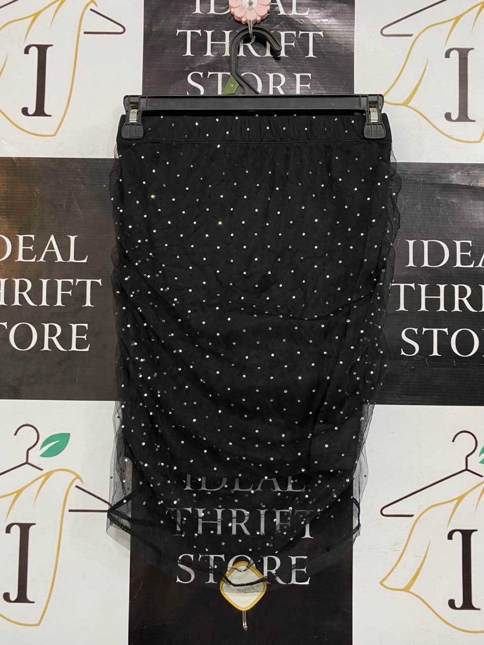 MISS SHOP |XS| WAIST 24| A23| BLACK RHINESTONE RUCHED MINI SKIRT