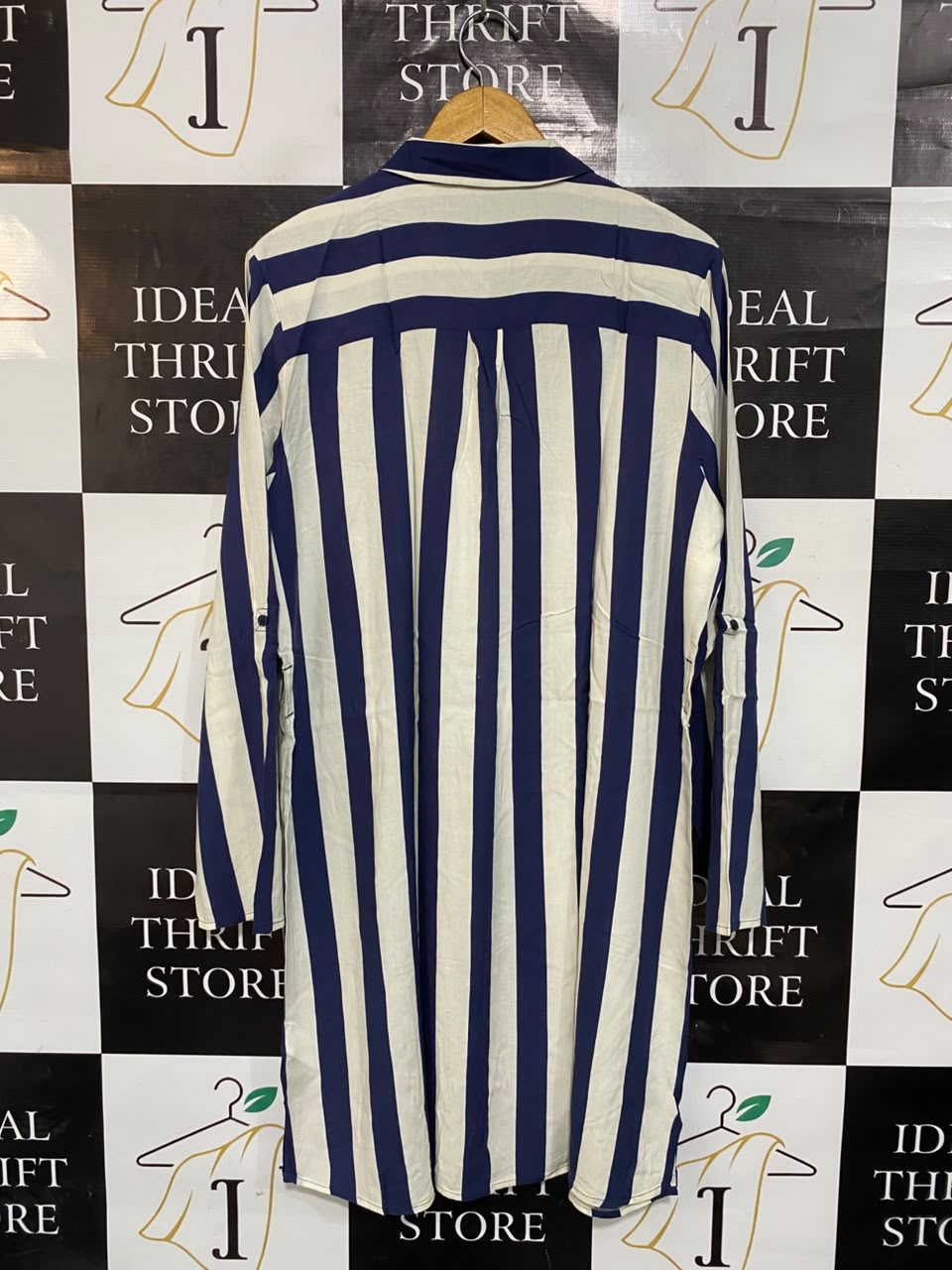 F&F |XL| BUST 22| A23| NAVY BLUE & WHITE STRIPED LONG-SLEEVE SHIRT DRESS