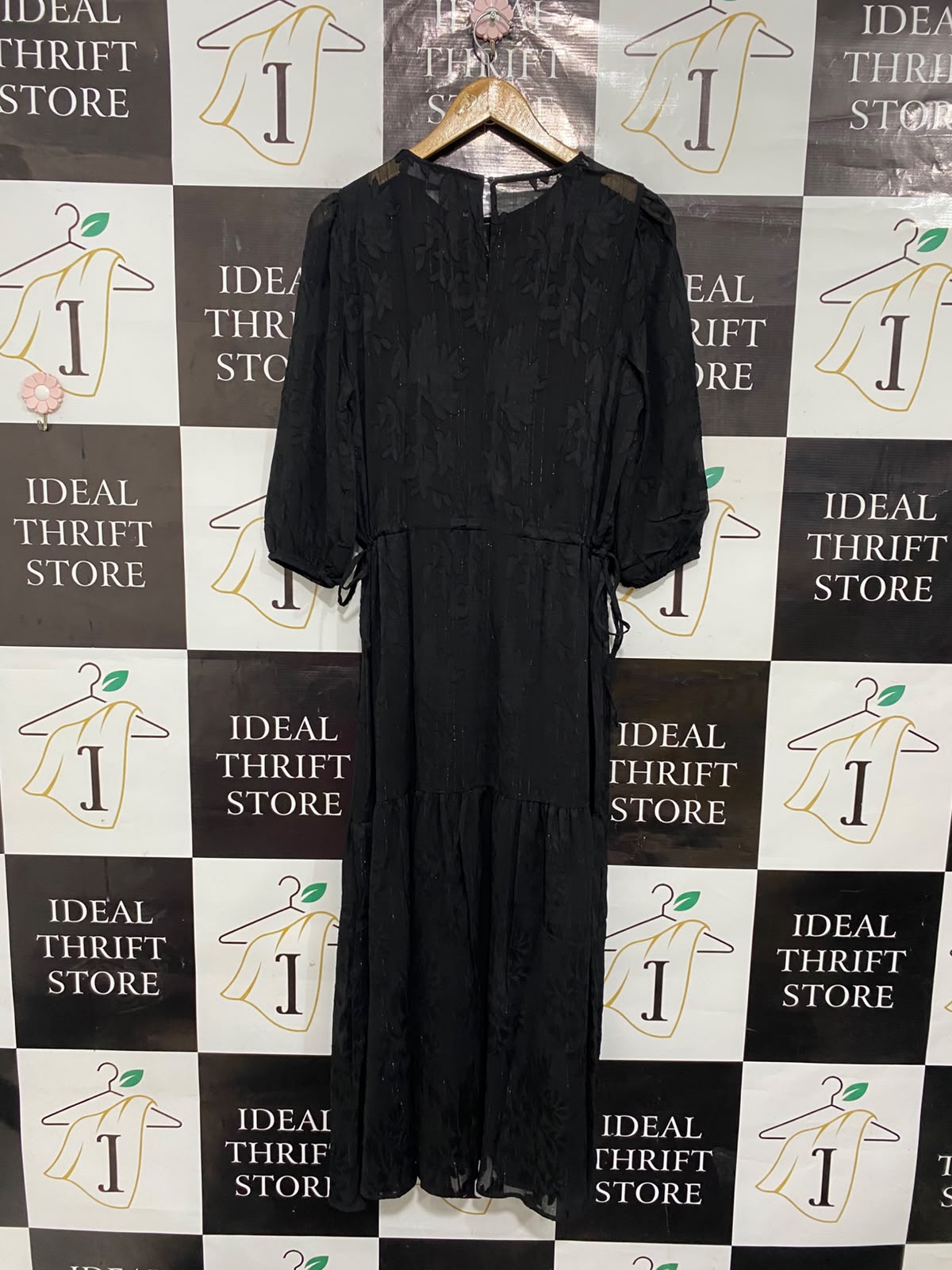 PRIMARK |M| BUST 19| A24| BLACK JACQUARD TIERED MIDI DRESS | ELEGANT LONG-SLEEVE EVENING DRESS