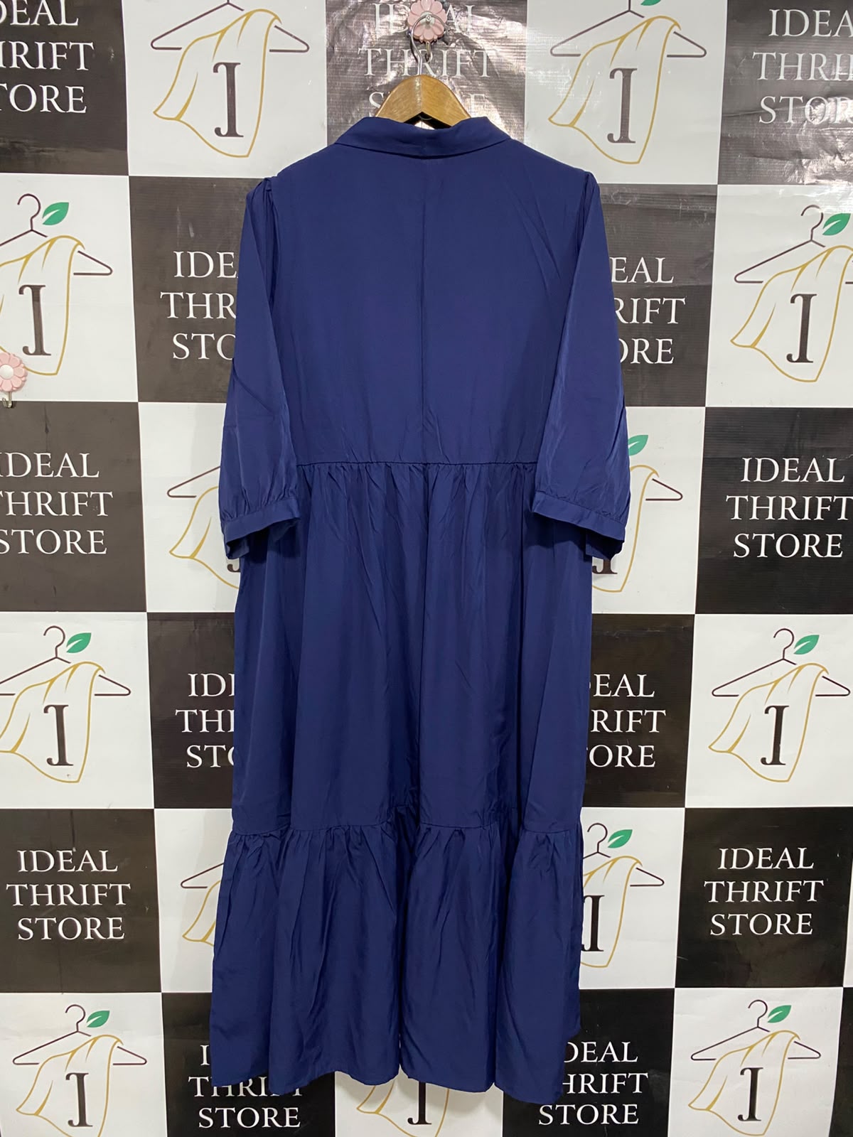 SHEIN CURVE |XL| BUST 22| A24| ROYAL BLUE COLLARED BUTTON-UP TIERED MIDI SHIRT DRESS | ELEGANT HALF-SLEEVE DRESS