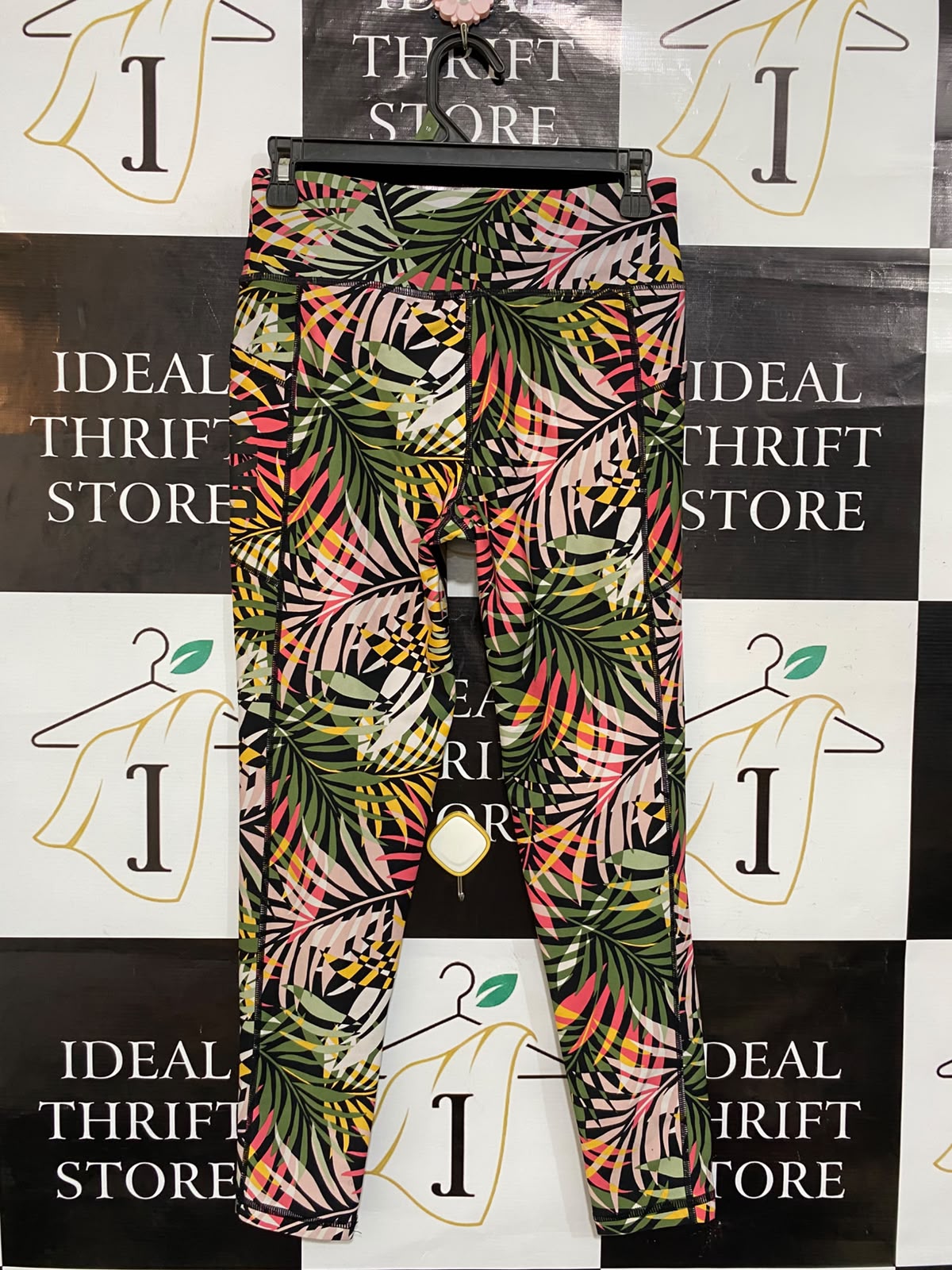 DKNY SPORT |M| WAIST 26| A23| TROPICAL PALM LEAF MULTICOLOR ATHLETIC LEGGINGS
