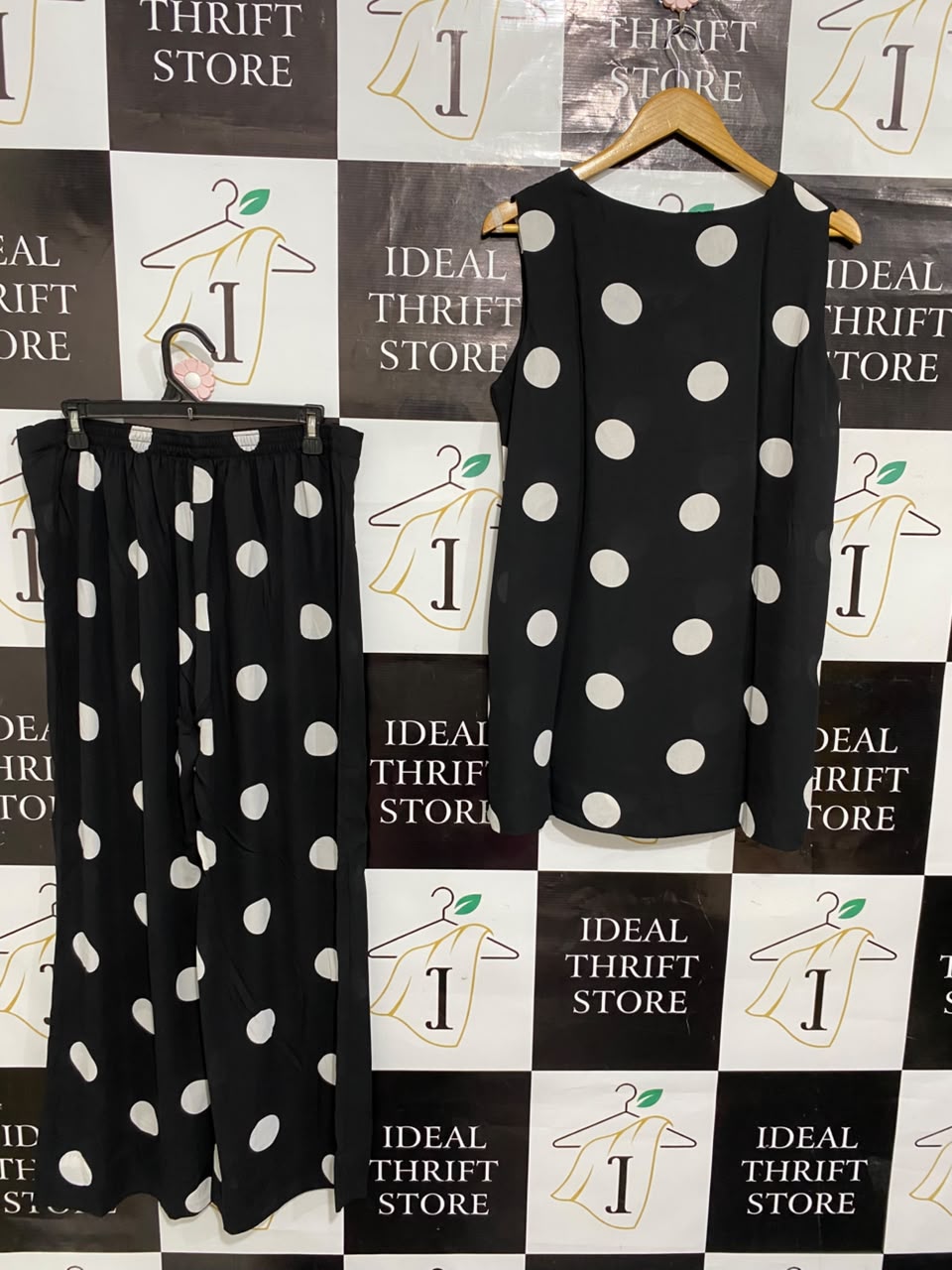 LIMELIGHT |M| A25| CHIC BLACK AND WHITE POLKA DOT TWO-PIECE WIDE-LEG CO-ORD SET