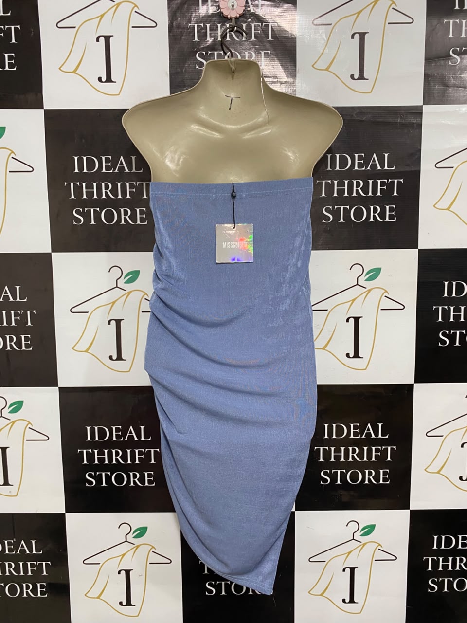MISSGUIDED |M| BUST 15| A25| GLAMOROUS PERIWINKLE BLUE SHIMMER STRAPLESS BODYCON DRESS