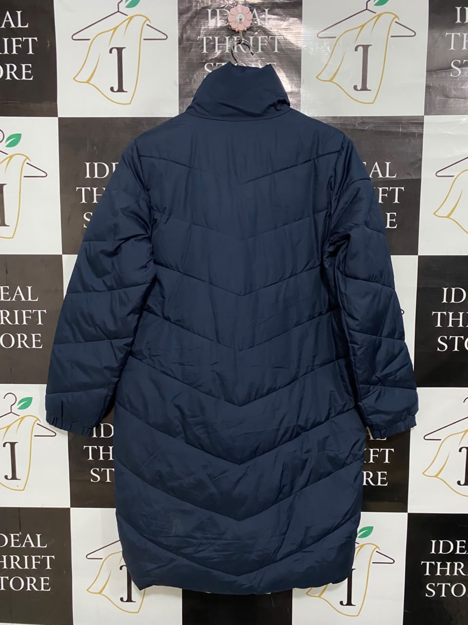 JACQUELINE DE YONG |M| BUST 21| B33| NAVY BLUE STAND-COLLAR LONG QUILTED PUFFER COAT