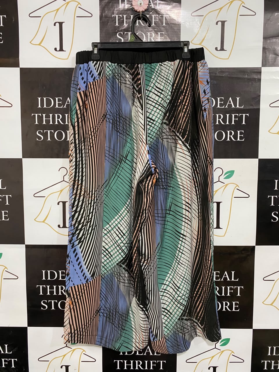 ANNA FIELD |L| WAIST 32| A24| ABSTRACT MULTICOLOR PRINT WIDE-LEG TIE-WAIST TROUSERS