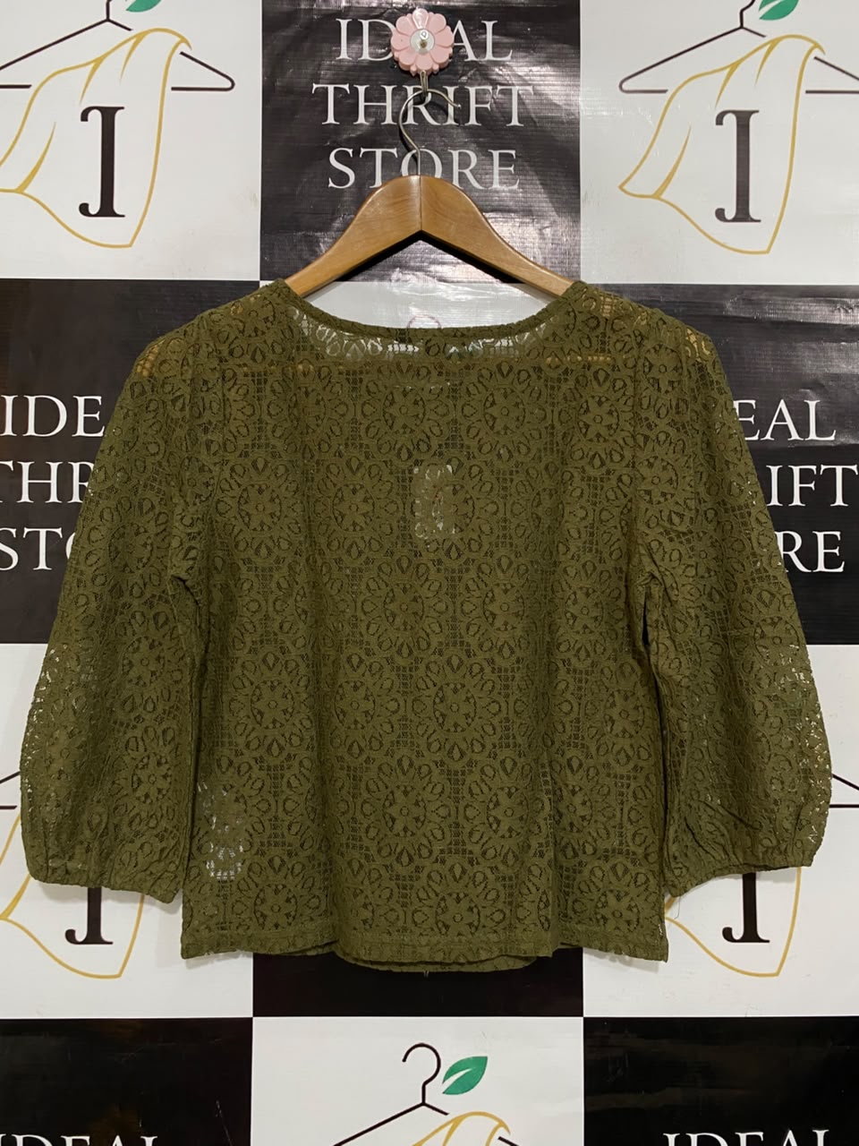 NEW LOOK |S| BUST 16| A24| OLIVE GREEN LACE OVERLAY TOP