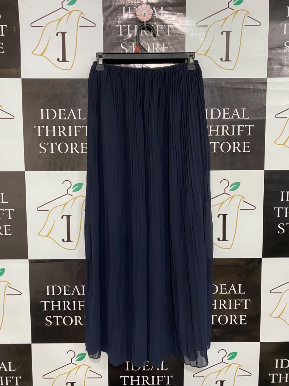 H&M |M| WAIST 25| A25| NAVY BLUE ELASTICATED WAIST PLEATED MAXI SKIRT