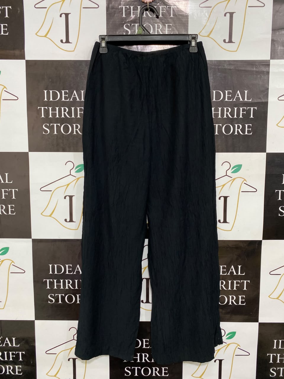 M&S |S| WAIST 26| A26| CLASSIC BLACK TEXTURED WIDE-LEG ELASTIC-WAIST PALAZZO PANTS