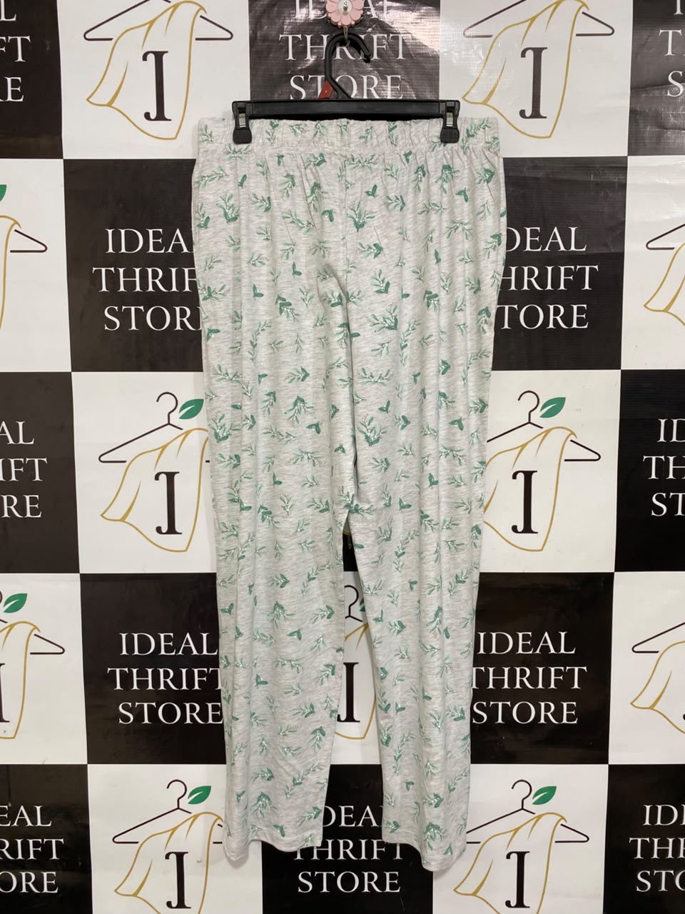 |XL| WAIST 32| A25| GREY AND GREEN BOTANICAL LEAF PRINT COTTON LOUNGE PANTS