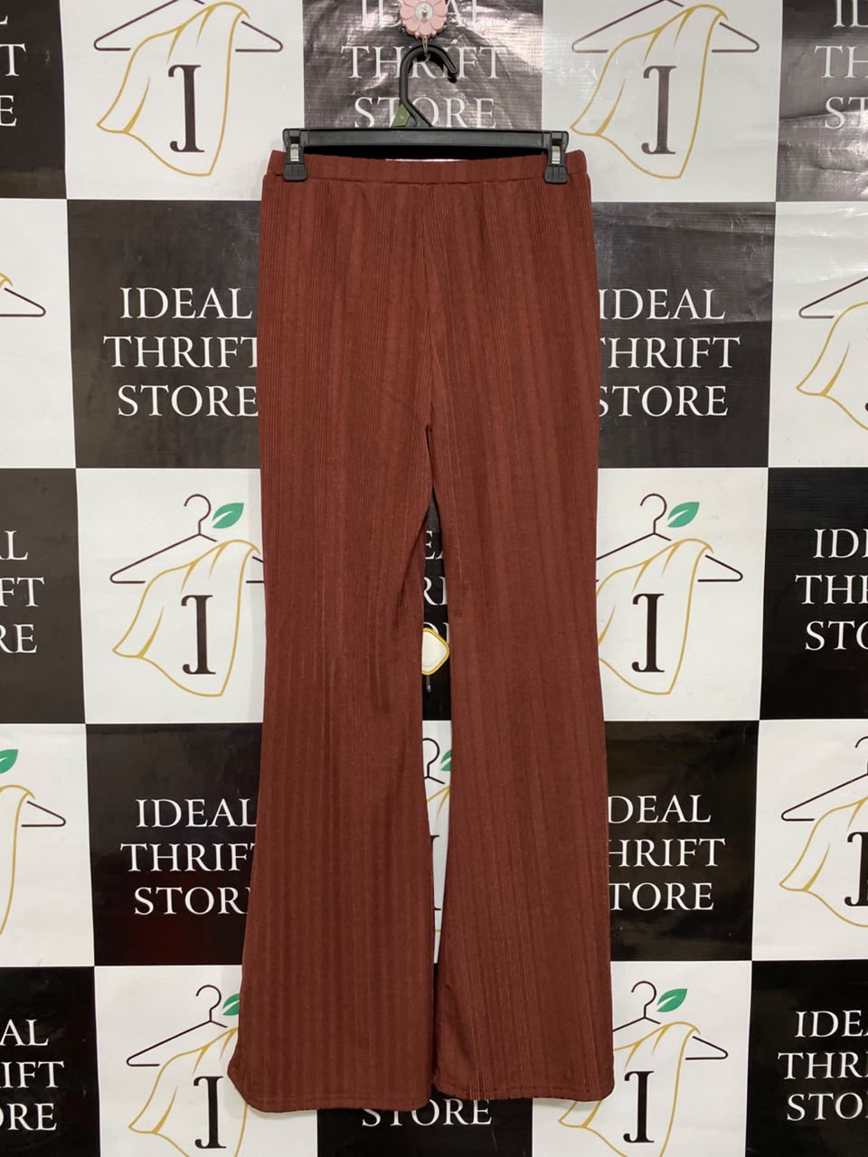 SHEIN |M| WAIST 26| A25| RUST BROWN PLEATED HIGH-WAIST FLARED LOUNGE PANTS