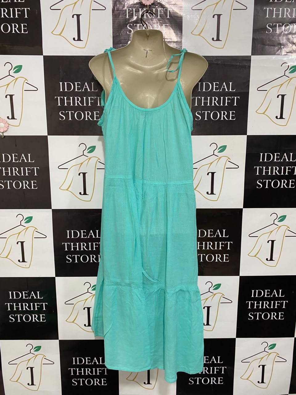 M&S |L| BUST 21| A25| TURQUOISE TIERED TASSLED STRAP SUMMER MIDI DRESS
