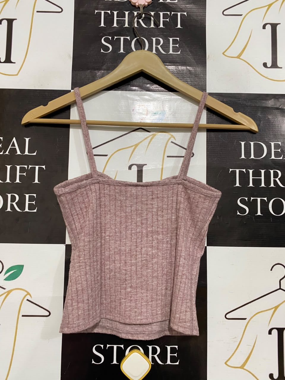TOPSHOP |XS| BUST 12| A25| MAUVE HEATHERED RIBBED SPAGHETTI STRAP CROP TOP
