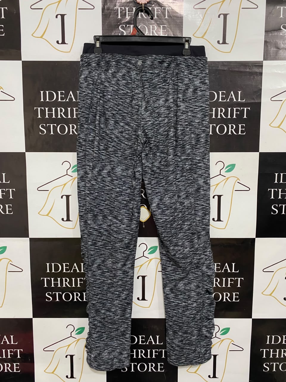 LULULEMON |L| WAIST 30| WOMEN'S SPACE DYE GREY & BLACK DRAWSTRING JOGGERS WITH RUCHED LOWER LEGS