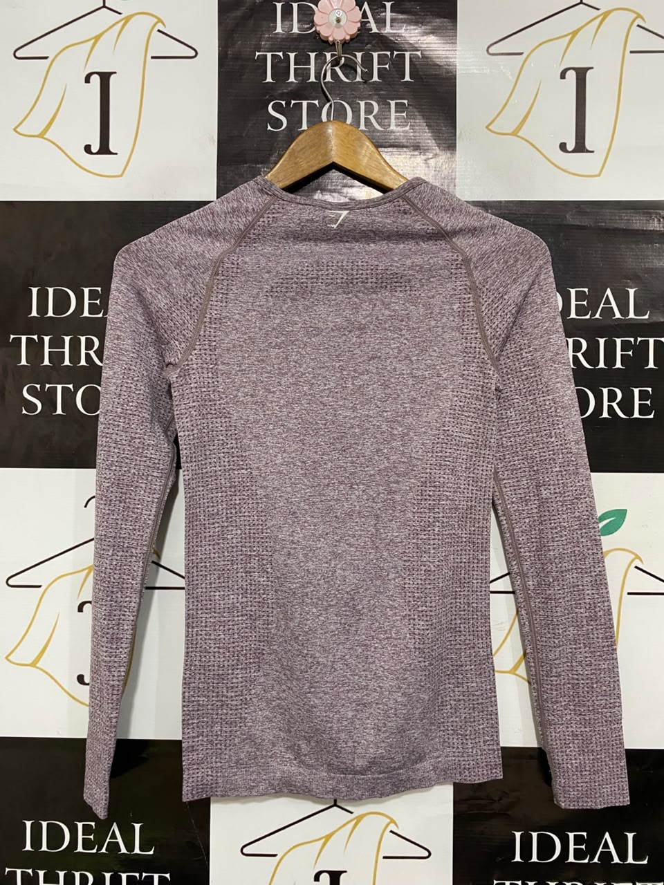 GYMSHARK | S| BUST 14| WOMEN'S VITAL SEAMLESS LONG SLEEVE PURPLE MARL WORKOUT SHIRT - ATHLETIC TOP WITH THUMBHOLES