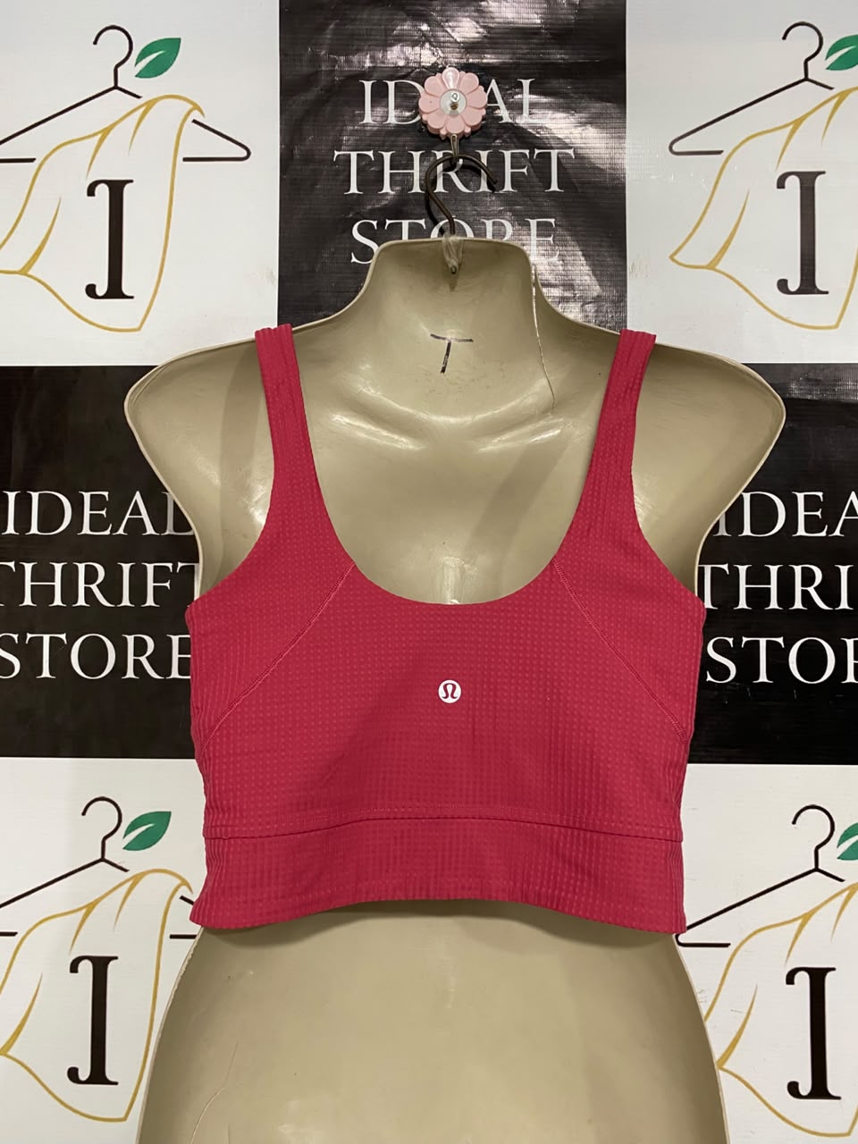 LULULEMON |S| BUST 15| WOMEN'S V-NECK RIBBED CROP TANK TOP - BRIGHT PINK WORKOUT BRA TOP