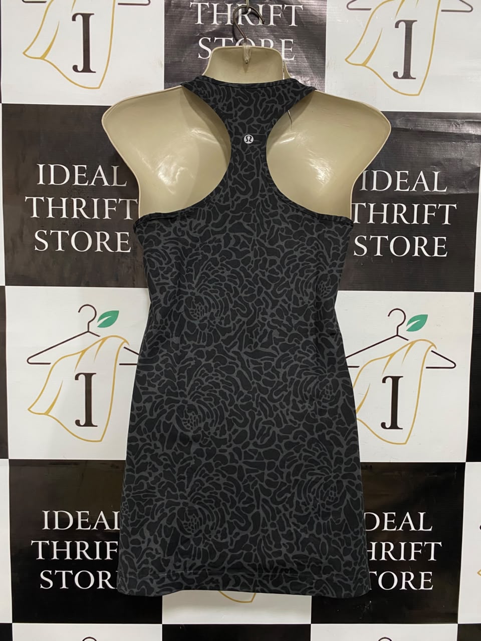LULULEMON |S| BUST 15| BLACK GREY ABSTRACT FLORAL ANIMAL PRINT ATHLETIC TANK TOP