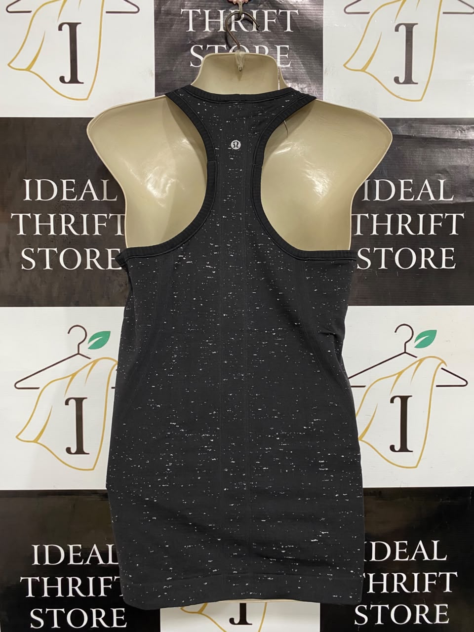 LULULEMON |S| BUST 15| BLACK WHITE SPECKLED MARLED ATHLETIC TANK TOP WOMEN'S