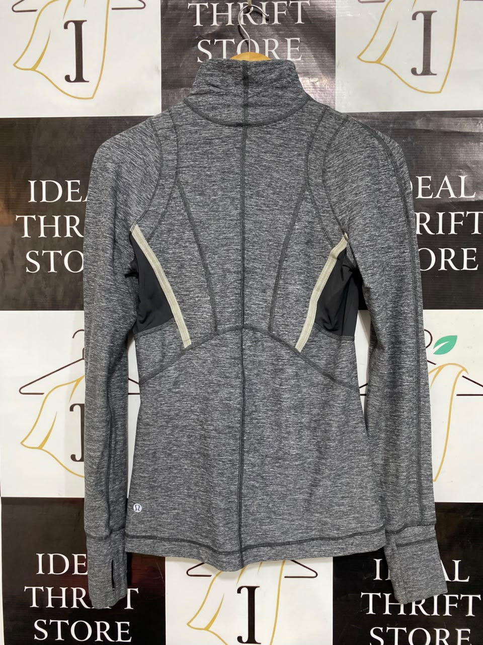 LULULEMON |S| BUST 17| GREY MARLED HALF-ZIP PULLOVER TRACK JACKET WITH THUMBHOLES